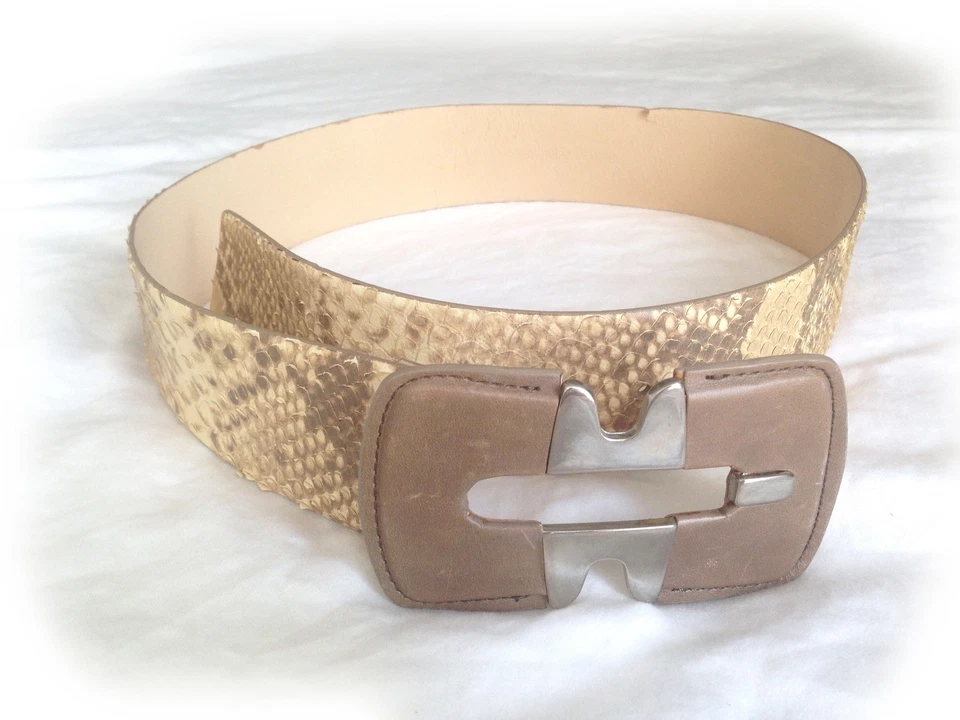 Cinturón Francisco BIASIA Beige Piel de Serpiente Cuero Exótico Ancho Ajustable-Talla M Foto 4 de 4