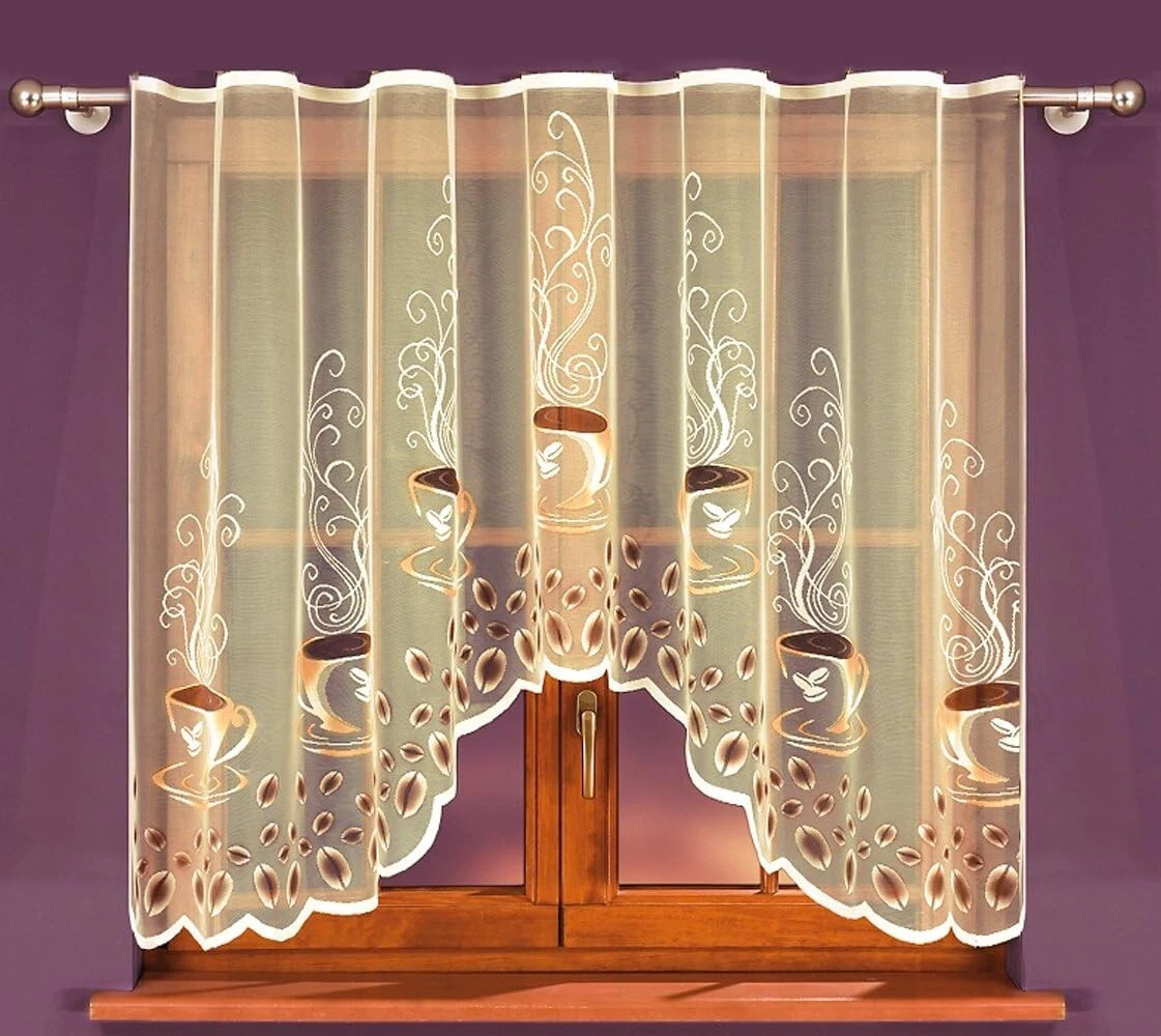 Elegant Jardiniere Net Curtain Coffee Pattern Cream