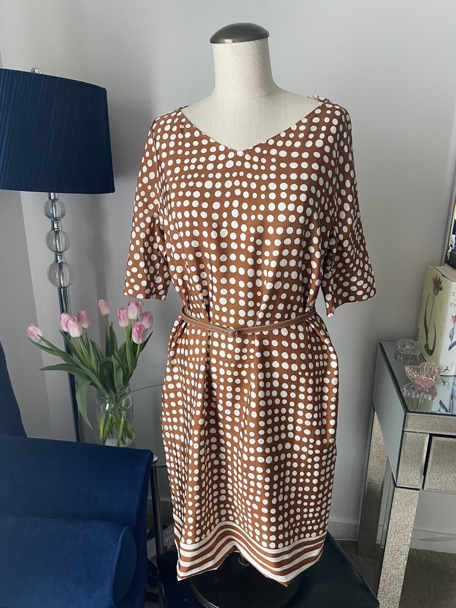 Women's Loro Piana Polka Dot Silk Slip Dress With Leather Belt