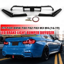 Gloss Black Rear Bumper Diffuser Lip W/ Light For BMW M3 F80 F82 M4 2015-2020 BK
