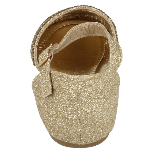 Ragazze Spot On Piatto Brillantini Strass Oro Rosa Fibbia Cinturino Festa Scarpe - Foto 5 di 21