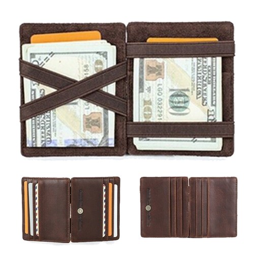 Men RFID Genuine Leather Magic Wallet Purse Money Clip Coin 8 Credit card Holder - Picture 3 of 9