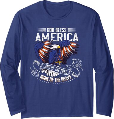 Bless America Land of the Free Because of the Brave Long Sleeve Tshirt