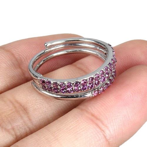 925 Sterling Silver Ring Round Rhodolite Garnet Gemstone Jewelry 7.5 - Picture 3 of 10