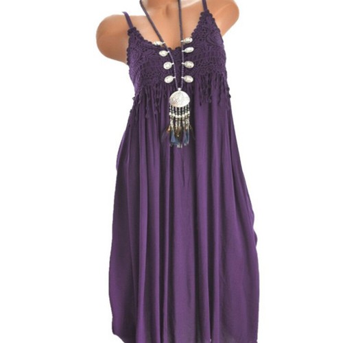 Womens Boho Strappy Summer Beach Vest Dress Holiday V Neck Cami Swing Sundress - Picture 8 of 18