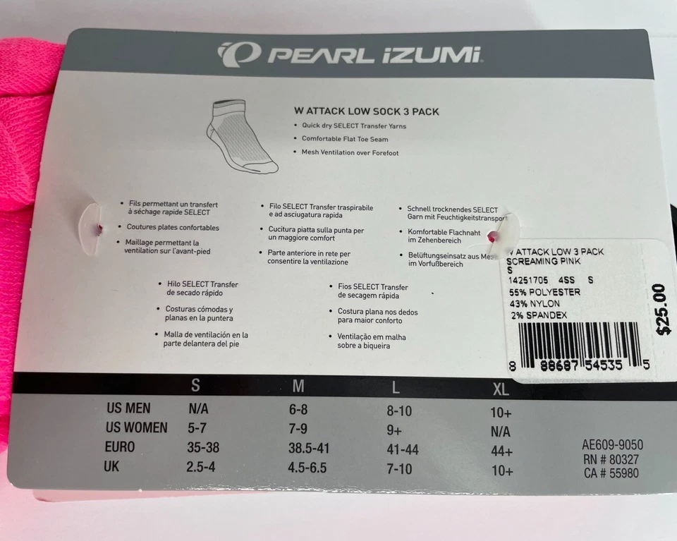 Paquete de 3 calcetines para mujer Pearl Izumi Attack bajos 14251705 rosa gritando nuevos con etiquetas Foto 3 de 3