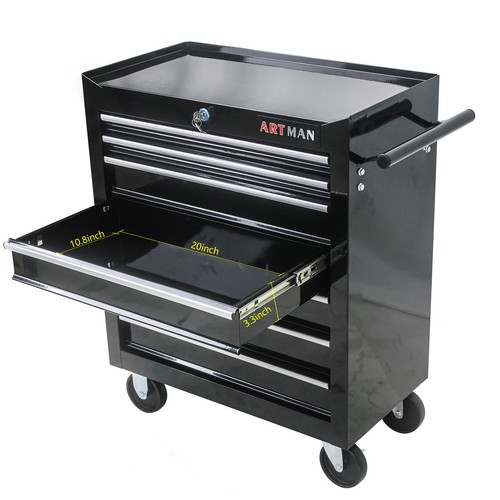New 7 DRAWERS MULTIFUNCTIONAL TOOL CART WITH WHEELS-BLACK - Picture 7 of 12