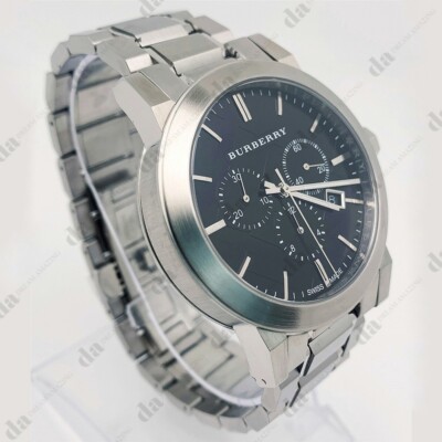 New Burberry BU9351 Swiss Chronograph Black Dial Stainless Steel Men's Watch