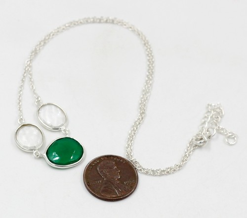 Solid 925 Sterling Silver Green Onyx Gemstone Christmas Gift Necklace - Picture 4 of 12