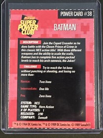 Nintendo Power Super Power Club BATMAN Magazine Trading Card #38 NES