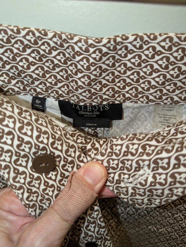 Pantalones Cortos Elásticos Talbots Petite Bermudas Talla 8P Bonito Diseño Marfil Marrón 32W Foto 4 de 4