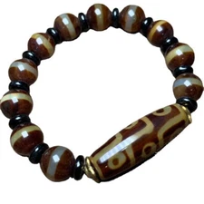 Natural Tibetan Dzi Bead Agate Bracelet, First-line Tibetan Old Dzi Bead Ethnic