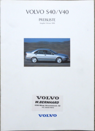 Volvo S40 / V40 Österreich Preisliste Price list von 2/1999, 16 Seiten - Afbeelding 1 van 1