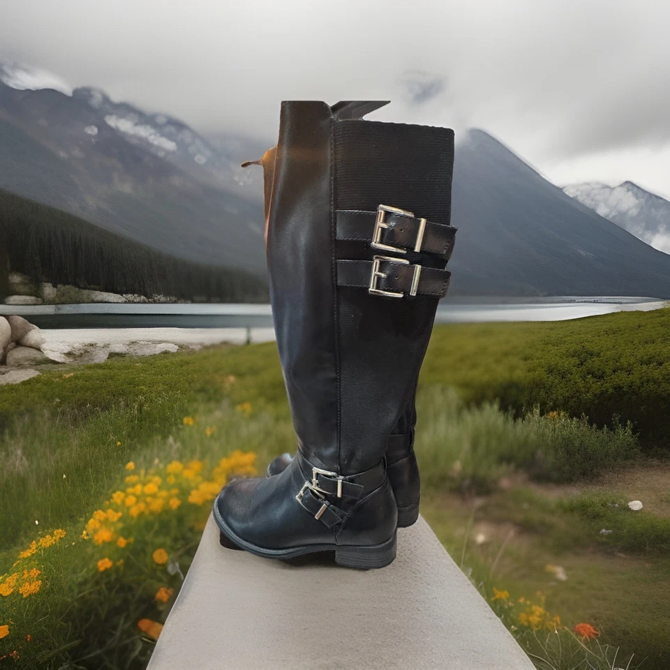 Torrid 靴子女式 8.5WW 黑色靴子银色扣弹力小腿内拉链 FS — 第 3/4 张图片