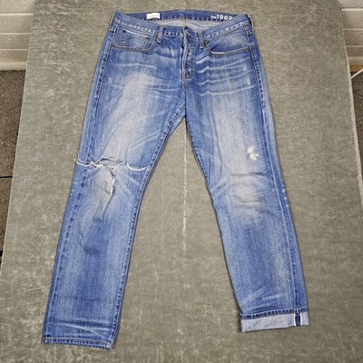 Gap 1969 Jeans Mens 31 Blue Distressed Selvedge Denim Original Fit Button Fly