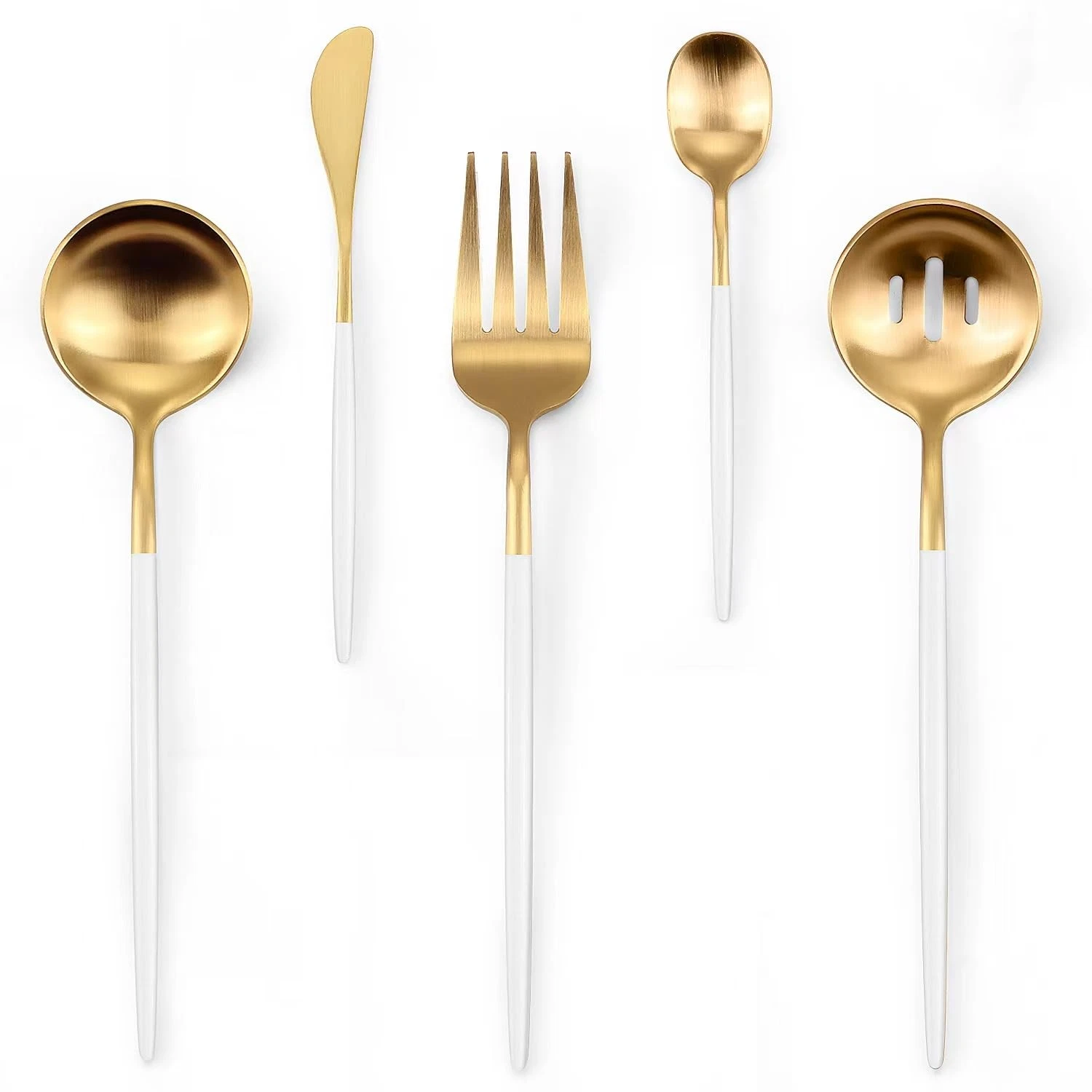 Serving Utensils,Set of 5 Matte Whitegold Large Serving Spoon,Slotted Serving...