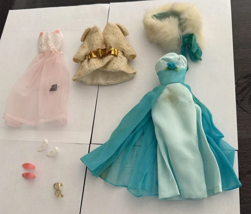 Vintage 1960s Mattel Barbie shoes & Black Tag Clothing dresses set LOT all Japan