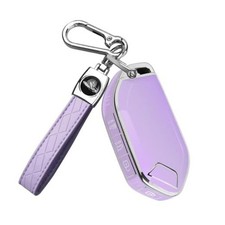 for Kia Key fob Cover,Soft TPU 360 Car Key Case Protector Silver Edge - Purple