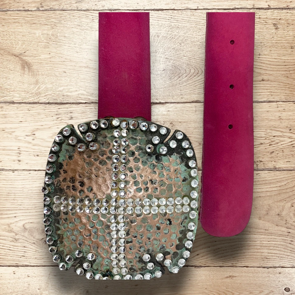 Cinturón vintage Y2K de gran tamaño con hebilla de gamuza rosa para mujer talla XL occidental Foto 3 de 4