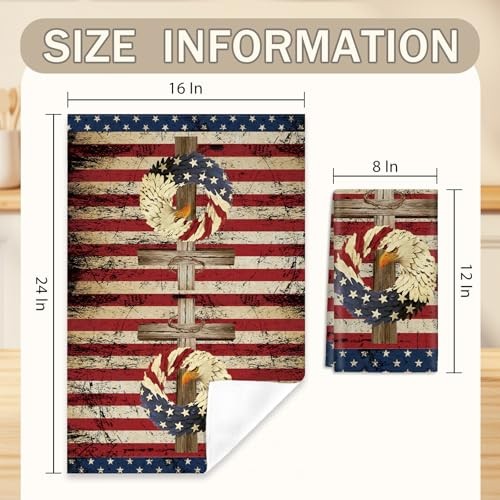 2 Pcs Patriotic Kitchen Towels Vintage American Flag Stars Dish 4th of July - Picture 3 of 8