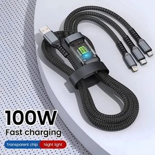 100W Fast Charging Cable Multi Charger Cable Nylon Braided Multiple USB 3 in 1