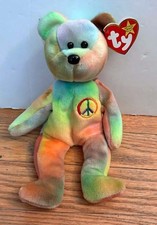 TY Beanie Baby Peace Tye-Dye Bear Plush Doll Stuffed Animal Vintage NWT
