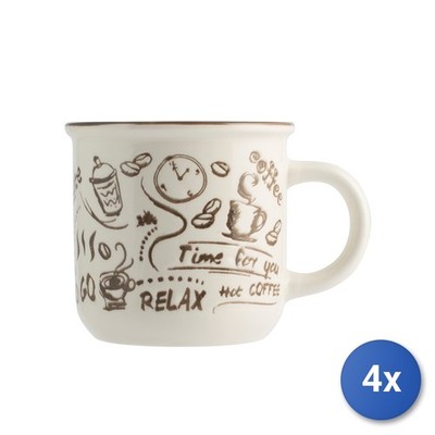 4x Jumbo Tassen H&H Pausa Caffè Elfenbein New Bone China Cc450