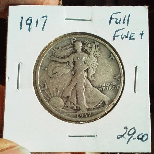 antique Vintage 1917 Liberty Walking Half Dollar 50C Fine Circulated