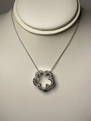 Massive 14K Weißgold Gliederkette & Blumenform Anhänger & natürliche Diamanten, 18''
