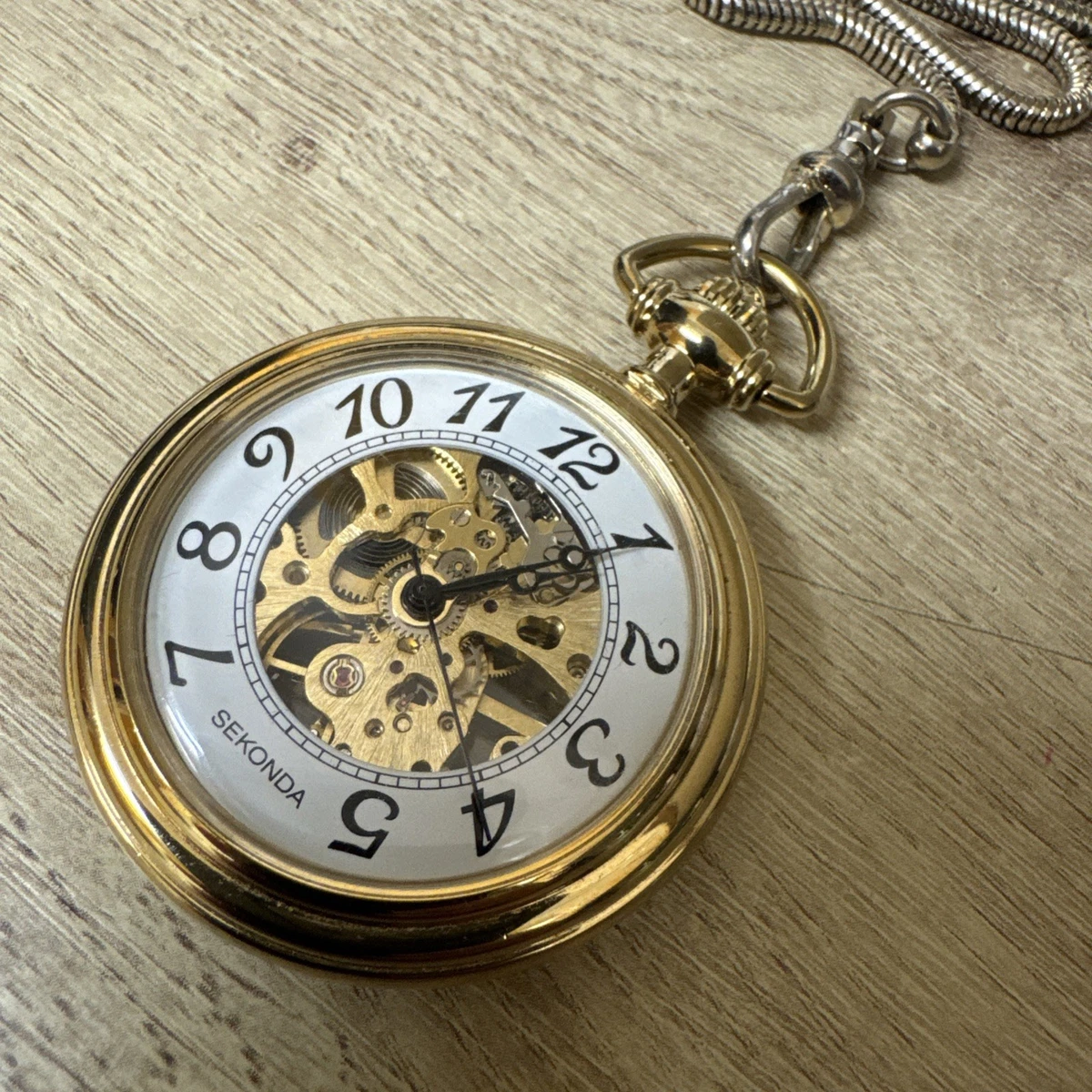 Reloj Bolsillo Sekonda 18 Joyas Delgado Dorado Esqueleto. 48mm. Viento manual... GWC.