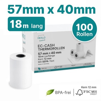 EC Cash Thermorollen 57x40x12,  57mm, 40mm Ø, 18 m lang - Bonrollen für EC Gerät