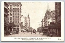 Vintage F Street Corner 14th NW Washington DC Shopping District Postcard