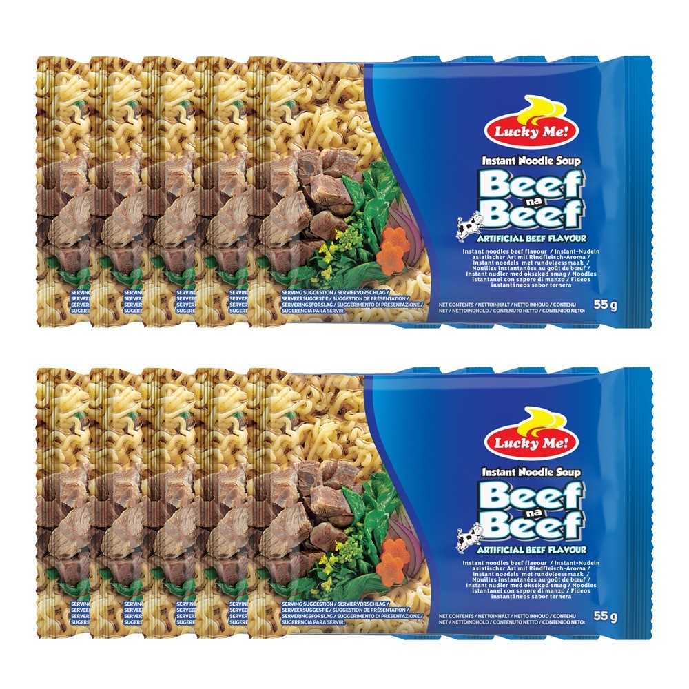 Lucky Me! Beef Flavour Thai Instant Noodles Soup 55g (Pack of 10)