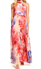 ✨NEW Eliza J Floral Print Pleated Halter Maxi Built In Bra Floral Print Dress 10
