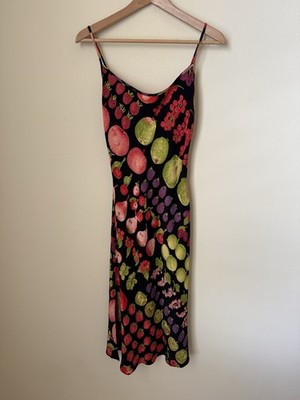 Betsey Johnson Fruit Print Dress Silk Black Multicolor Size