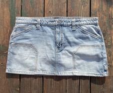 NO BOUNDARIES Women s Size XL Denim Carpenter Micro Mini Skirt Light Enzyme