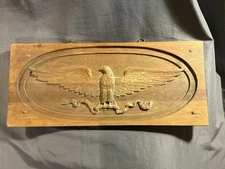 Antique Deep Relief Folk Art Carved Wooden Eagle Patriotic Wall Plaque