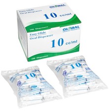 Global Medical Products - 10cc ORAL Syringe - QTY 100 - Sterile - WITH TIP CAPS
