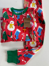 New Mini Boden Snug Long John Red Christmas Winter Pajama Set 7 Unisex 16018B 
