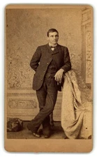 Antique Cdv Circa 1870s Choate Handsome Man In Suit Standing Pose Carlisle Pa