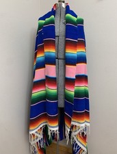Mexican Serape Throw Blanket Rainbow Striped Fringe Made In Mexico 58 x 83