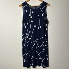 Clara Sun Woo Tank Swing Dress Navy Geometric Lagenlook Classic Artsy Travel L
