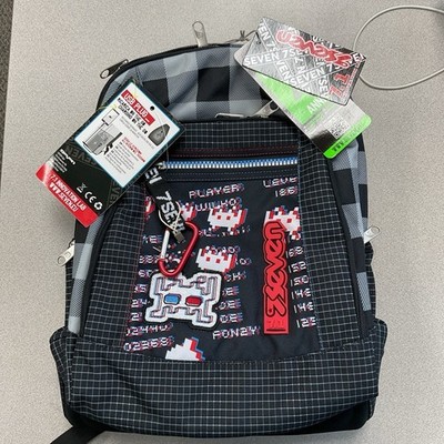 NWT 7Seven Black Grey Plaid Retro Gaming Backpack