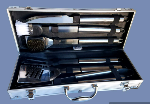Bloomingdale's Exclusive 6 PIECE BBQ GRILL SET Stainless Steel W/ Aluminum Case - Picture 2 of 18