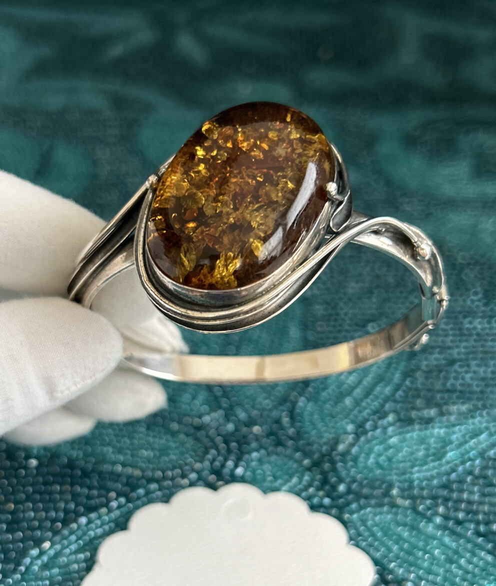 【H737】ポーランドのビンテージ琥珀 イヤリング SILVER Vtg 1980's Genuine Polish Amber 925 Sterling Silver handamde