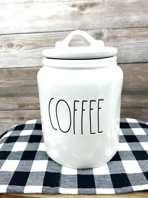 Rae Dunn Collection White Canister - Medium Coffee Flat Lid