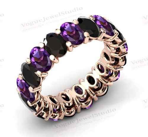 Banda de eternidad de ónix negro relleno de oro de 14 k en anillo de compromiso de plata de ley 925 - Imagen 13 de 109