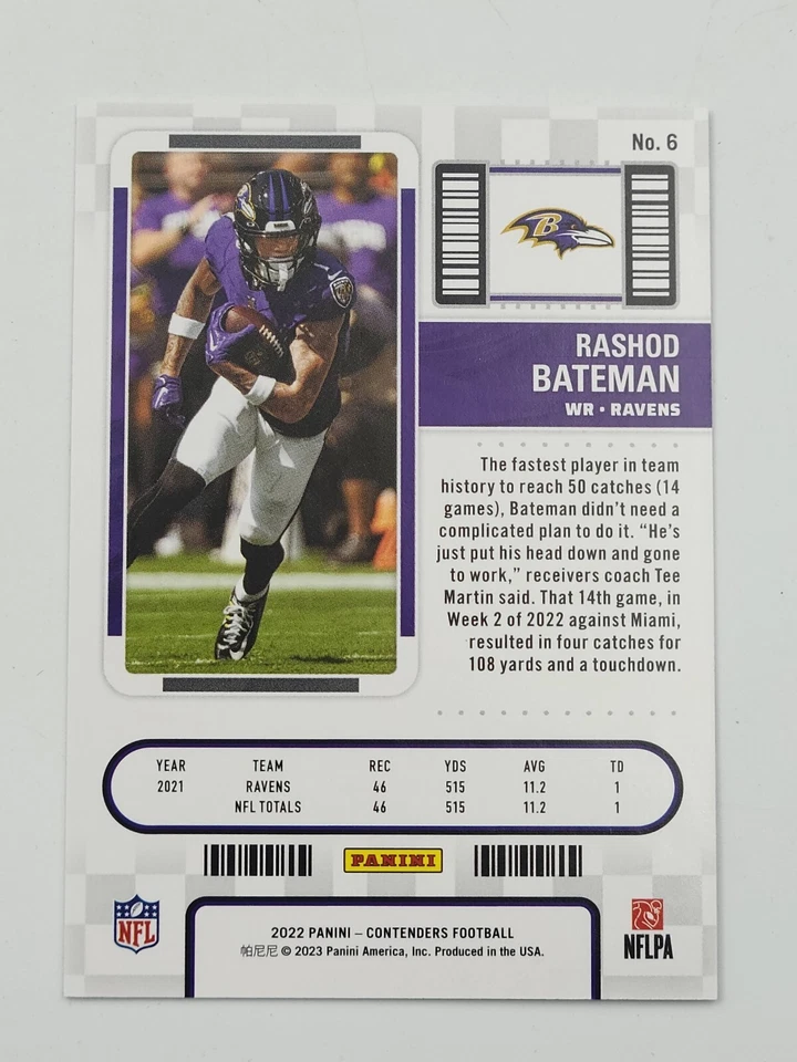 2022 Panini Contenders - Championship Ticket #6 Rashod Bateman /99 - Image 2 of 2