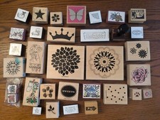 Wooden Rubber Craft Stamps Lot of 33 Variety of Floral, Country, Patriotic Theme