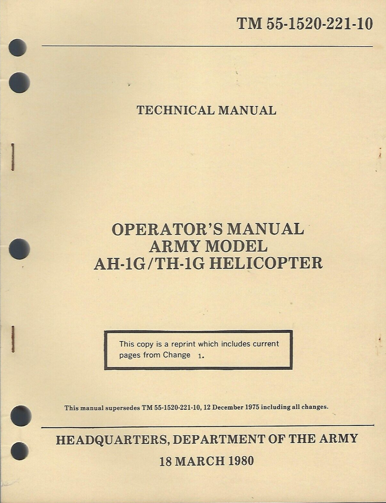 Historical book AH-1G/TH-1G Army Model Helicopter, Cobra, Operator